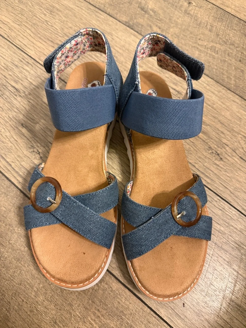 Bobs from Sketchers Memory Foam Denim Blue Crisscross Buckle Sandals - Picture 2 of 10